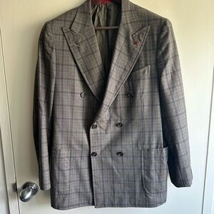 Isaia Plaid Fully Canvassed Double-Breasted Blazer in Gray MODERN GRAIL